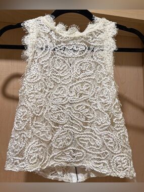 Zara Cream Lace Crochet Sleeveless Backzip Top